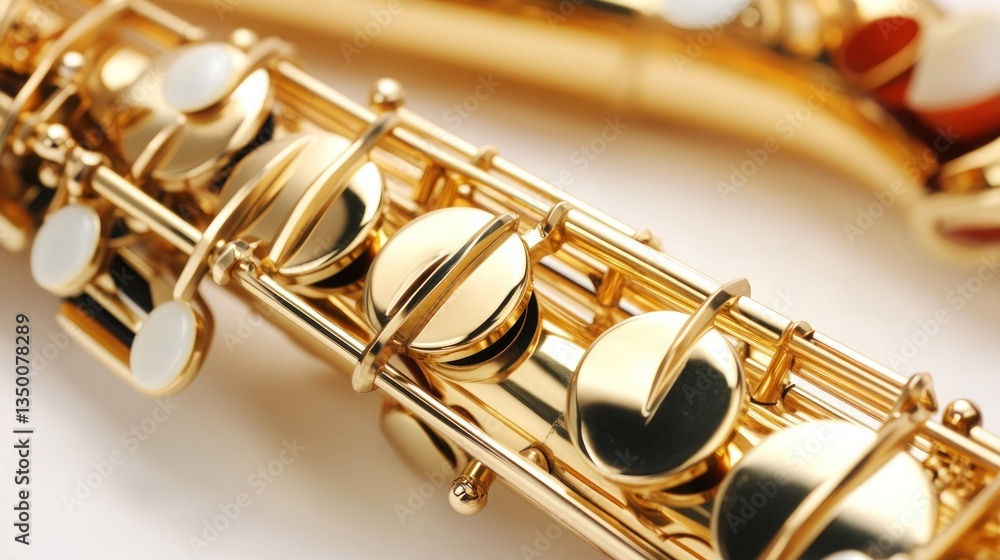 Fototapeta premium Close-up view of a gold saxophone's key mechanism