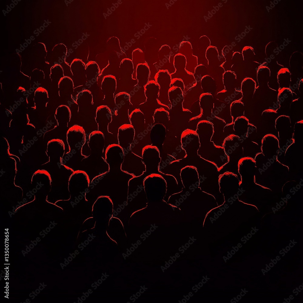 Obraz premium Silhouette of a Crowd in Red Light