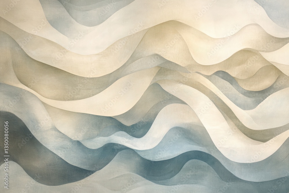 Fototapeta premium Serene Sands: A tranquil landscape of flowing, textured waves in calming beige and teal hues.