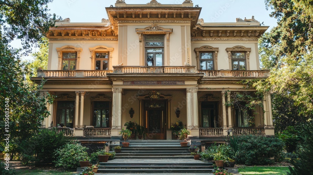 Elegant Historic Mansion Surrounded by Lush Green Landscape Elegant Historic Mansion Surrounded by Lush Green Landscape