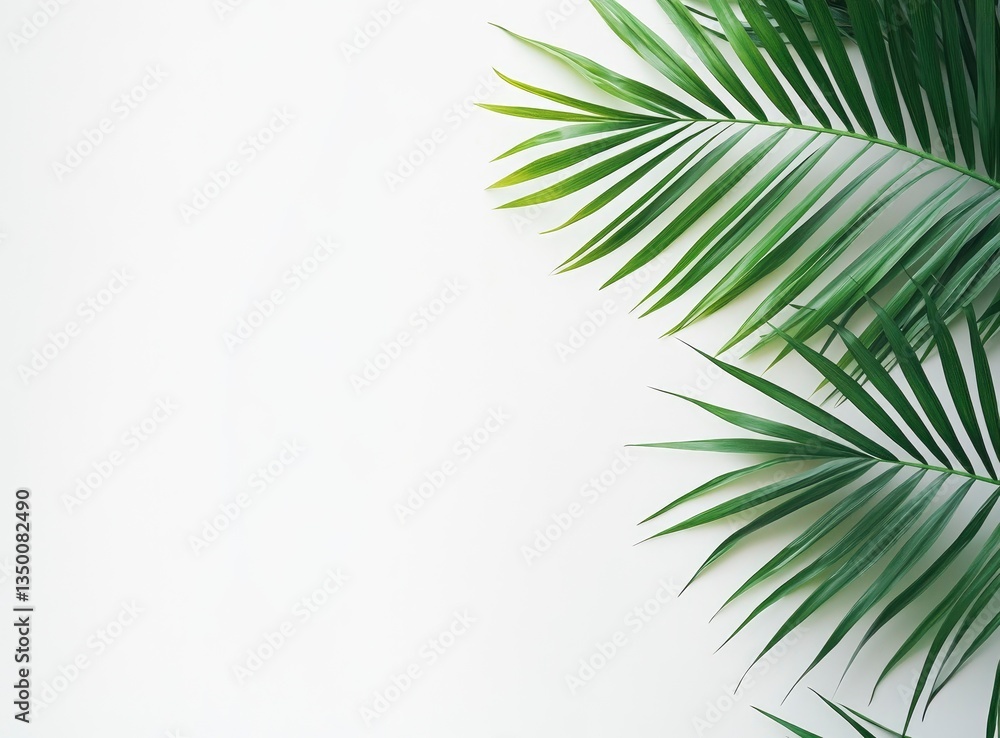 Fresh Palm Leaves on White Background Creating Tropical Minimalist Vibe Fresh Palm Leaves on White Background Creating Tropical Minimalist Vibe