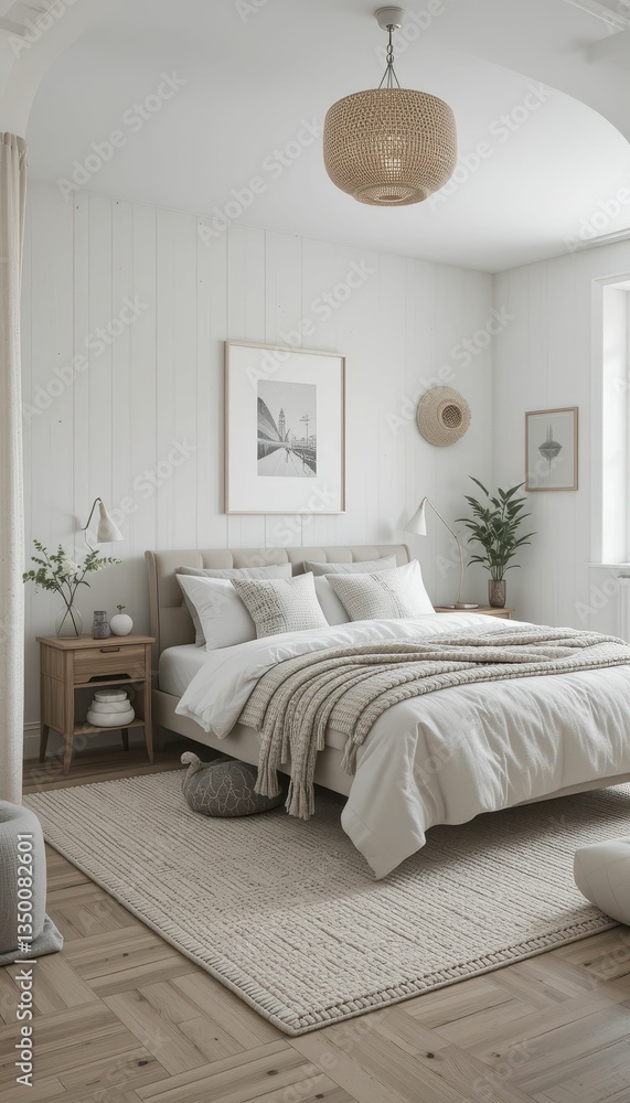 Fototapeta premium Cozy Minimalist Bedroom with Natural Light and Elegant Decor