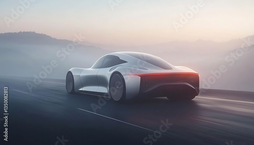 Futuristic Sports Car for Mountain Road, Dawn.