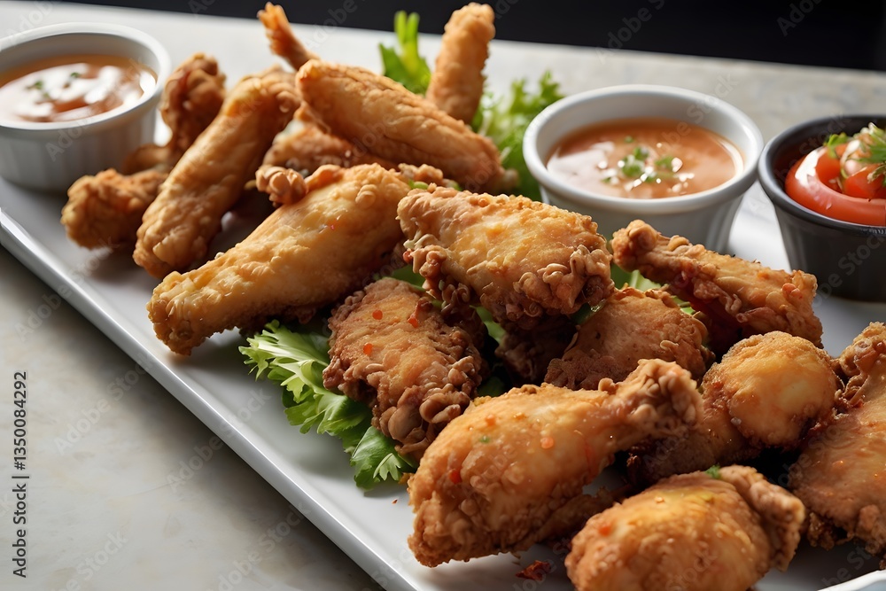 Delicious Platter of Varied Fried Foods and Dips Delicious Platter of Varied Fried Foods and Dips