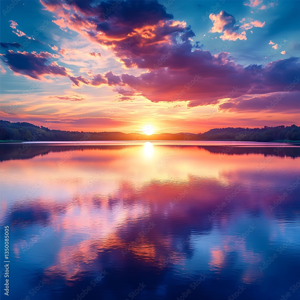 Fototapeta premium Tranquil Sunset Reflection on Calm Lake
