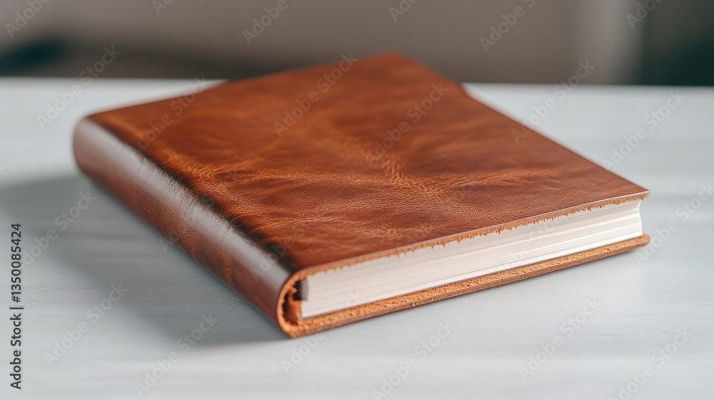 Obraz premium Brown leather-bound journal resting on a table
