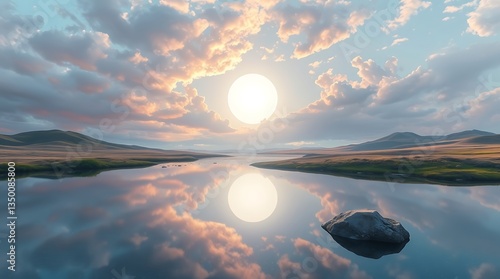 Sunrise over the Lake with Beautiful Reflections and Vibrant Sky