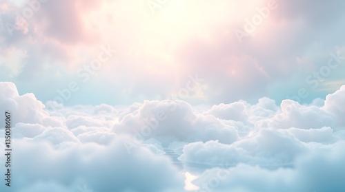 Bright blue sky with fluffy white clouds and shining sun