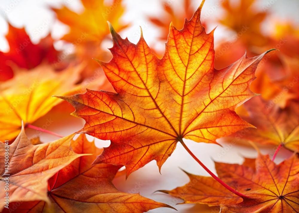 Vibrant Autumn Maple Leaves Close-up: Orange & Red Fall Foliage on White Vibrant Autumn Maple Leaves Close-up: Orange & Red Fall Foliage on White