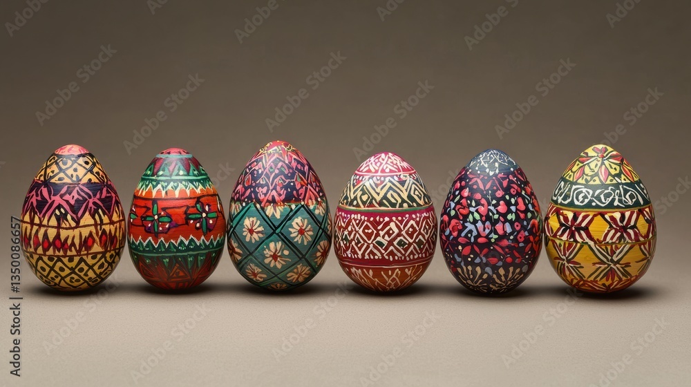 Intricate ukrainian pysanky easter eggs displayed on a minimalist surface Intricate ukrainian pysanky easter eggs displayed on a minimalist surface