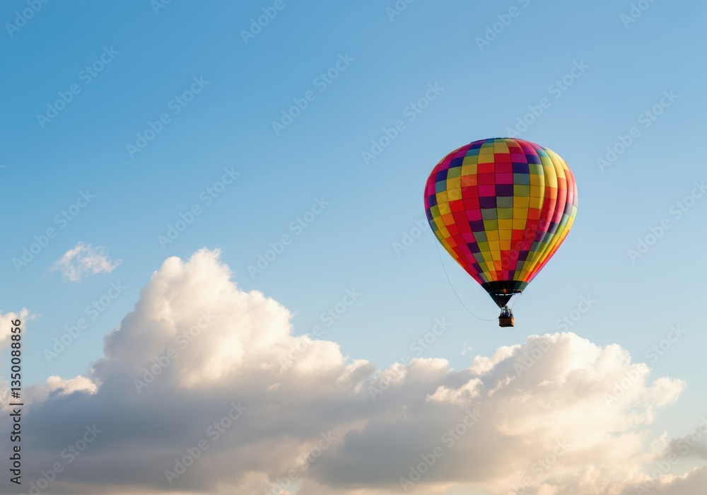 Fototapeta premium Colorful hot air balloon soaring through a clear blue sky