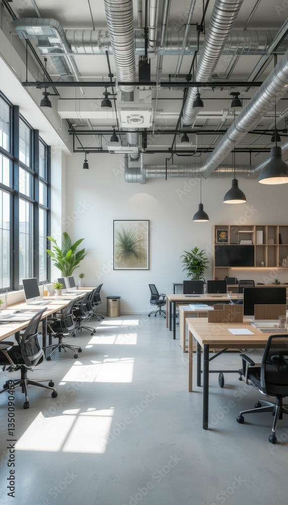 Naklejka premium Modern Office Space with Natural Light and Minimalist Design