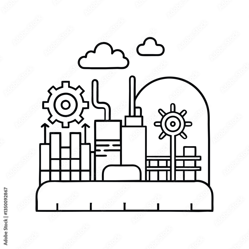 Naklejka premium Industrial area coloring page illustration.