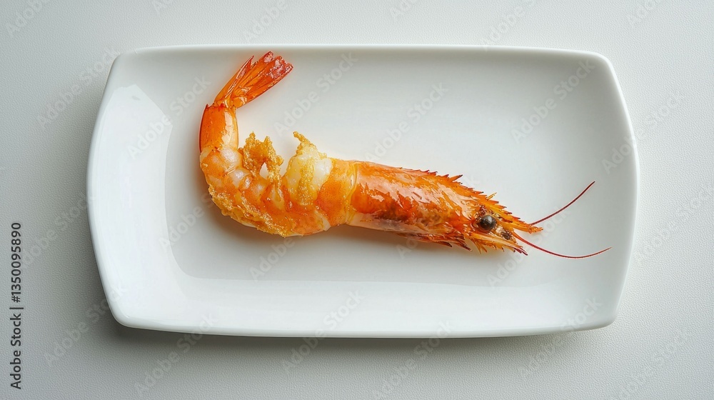 Crispy Fried Shrimp on Elegant White Plate at Culinary Presentation Crispy Fried Shrimp on Elegant White Plate at Culinary Presentation