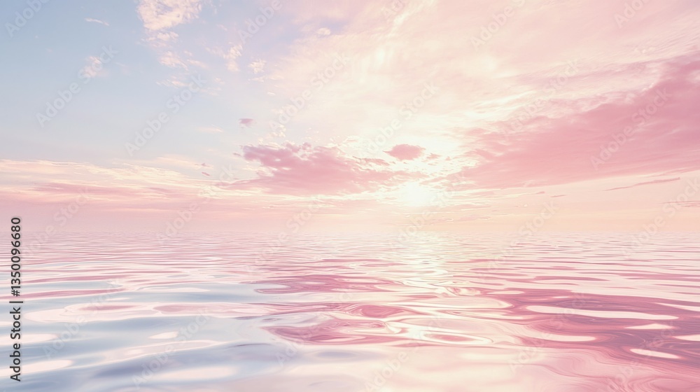 Obraz premium Serene Pink Sky Over Calm Ocean at Sunrise with Soft Water Reflection
