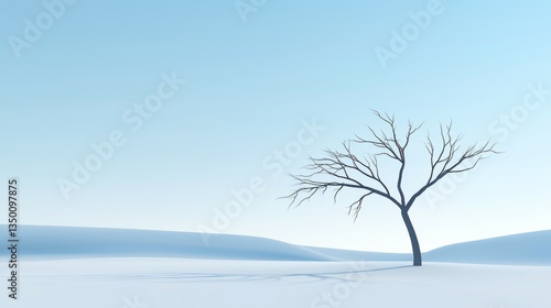 Isolated Tree in Snowy Landscape Under Clear Blue Sky