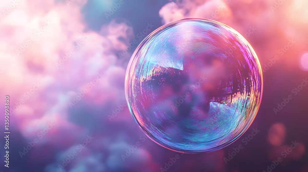 Floating Iridescent Bubble Reflecting Colorful Clouds Creates a Dreamy Aesthetic Floating Iridescent Bubble Reflecting Colorful Clouds Creates a Dreamy Aesthetic