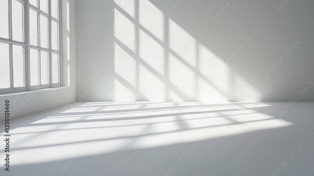 Bright Minimalist Interior with Shadows and Light Patterns on Wall Bright Minimalist Interior with Shadows and Light Patterns on Wall