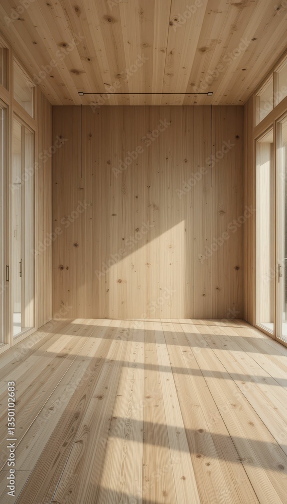 Obraz premium Bright Minimalist Interior with Wooden Walls and Natural Light