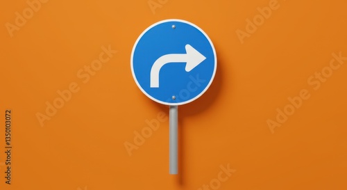 Blue Circular Road Sign with Directional Arrow - Flat Lay Photograph