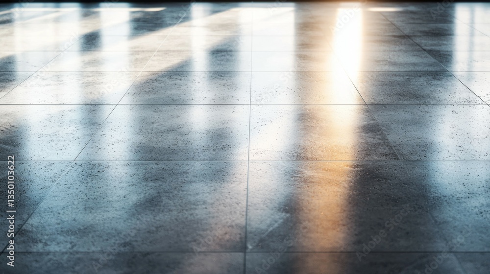 Light Reflections on Contemporary Polished Floor with Shadows Light Reflections on Contemporary Polished Floor with Shadows