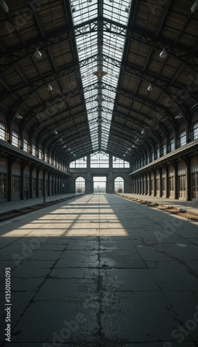Abandoned Industrial Warehouse with Dramatic Light and Shadows