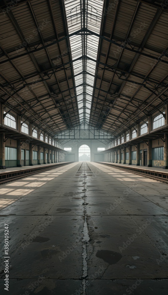 Fototapeta premium Vast Empty Warehouse with Natural Light and Industrial Architecture