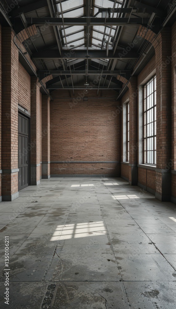 Empty Industrial Space with Natural Light and Brick Walls Empty Industrial Space with Natural Light and Brick Walls