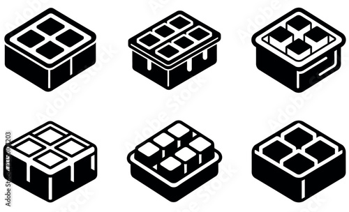 Compartment Ice Cube Trays in Monochrome Illustration