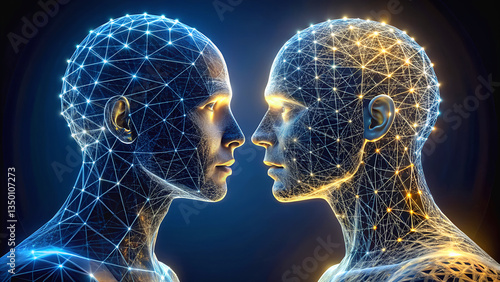 Futuristic Cybernetic Wireframe Heads – Abstract AI Digital Artwork