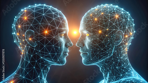 Futuristic Cybernetic Wireframe Heads – Abstract AI Digital Artwork