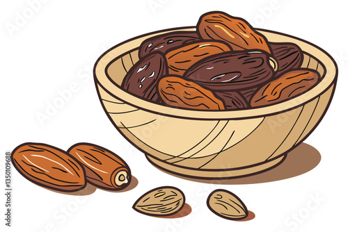 39 Wooden bowl, dates, dried fruit, brown and amber colors, glossy surface, organic texture, natural food, healthy snack, Middle Eastern cuisine, rustic setting, closeup photography, soft lighting, hi