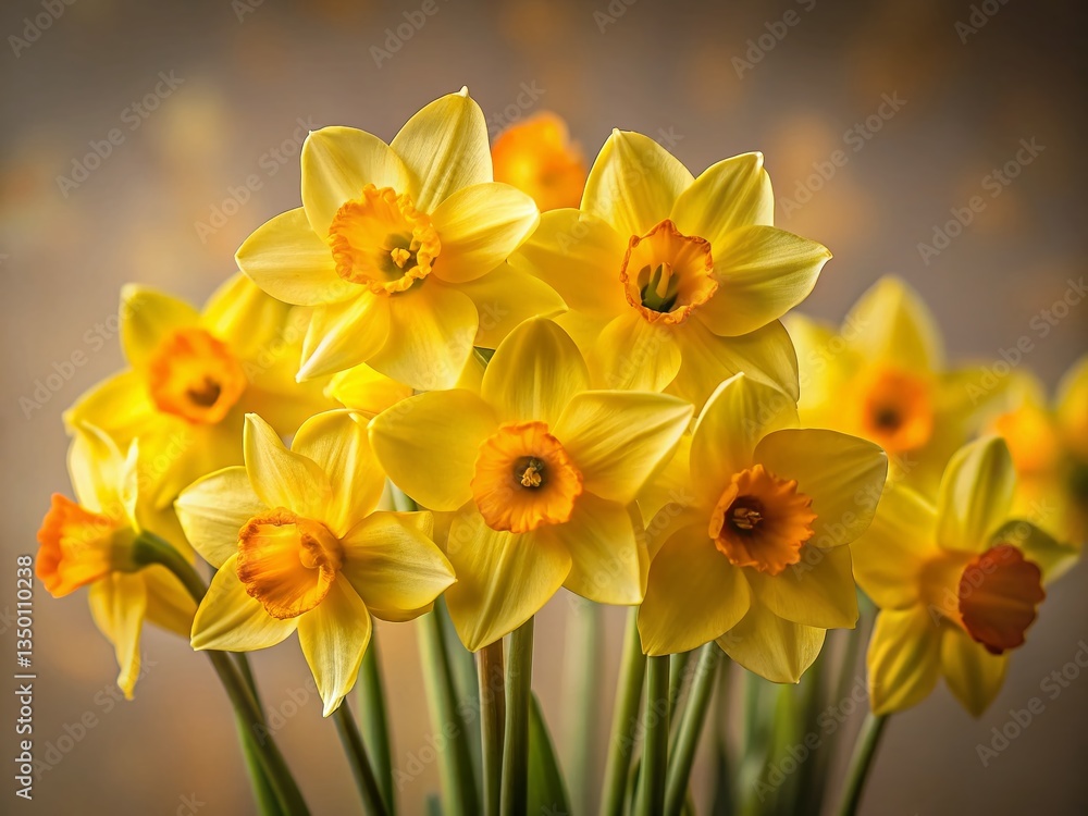 Vibrant Yellow Daffodils Isolated on Solid Background - Spring Bloom Stock Photo Vibrant Yellow Daffodils Isolated on Solid Background - Spring Bloom Stock Photo