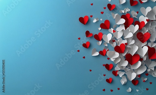 Colorful Paper Hearts in Red and White Hanging Against a Blue Background for ...