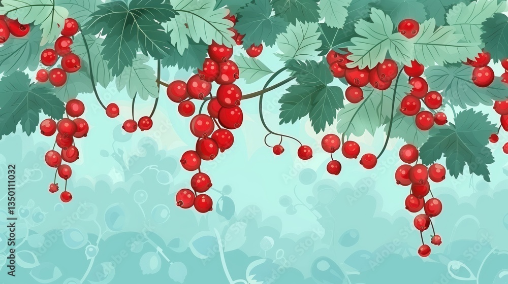 Ripe redcurrant clusters dangling from leafy branches, soft green backdrop highlighting natural garden bounty Ripe redcurrant clusters dangling from leafy branches, soft green backdrop highlighting natural garden bounty