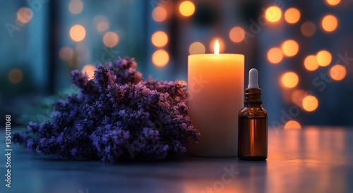 Relaxing Evening With Lavender, Candlelight, and Essential Oil by the Window