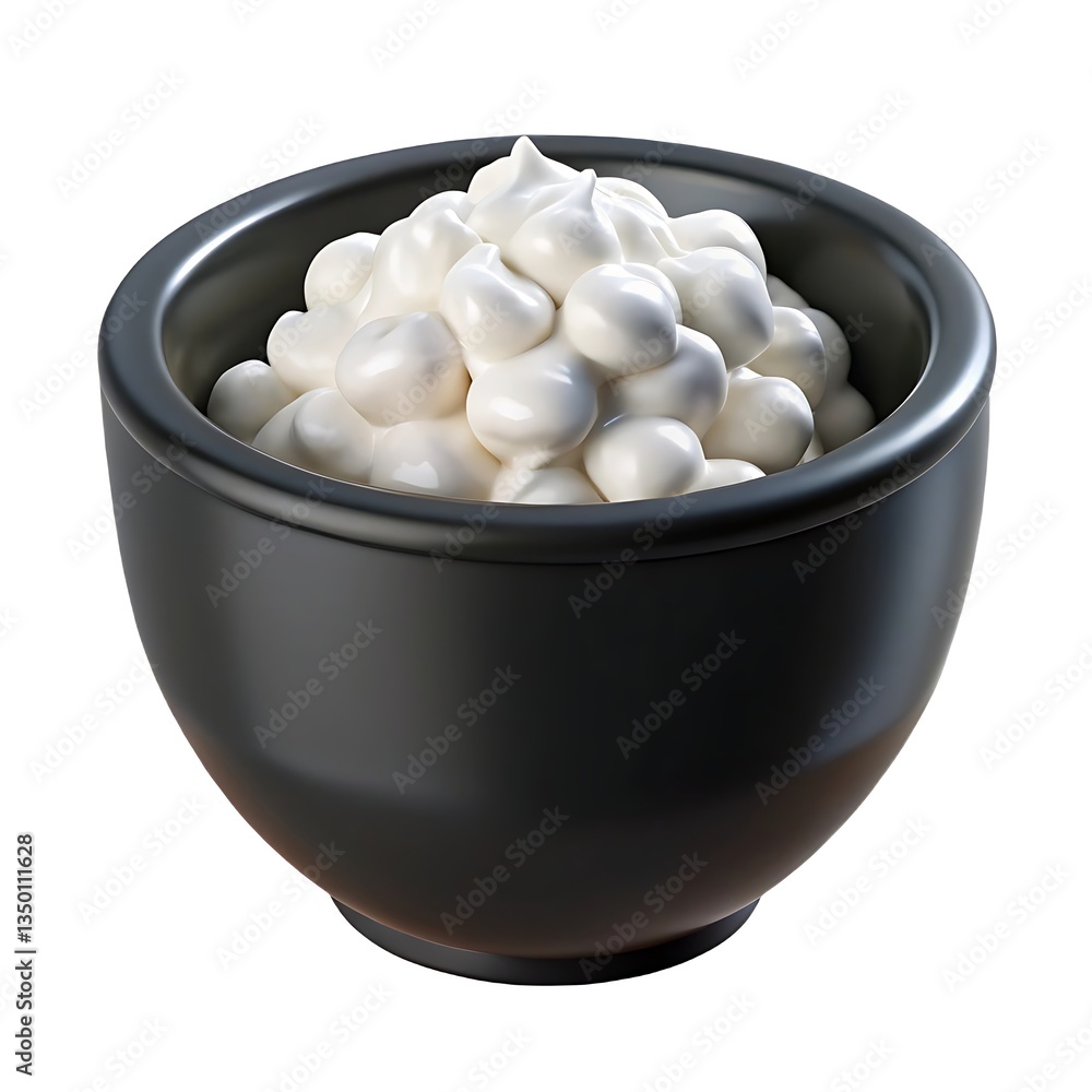 Creamy dollops of deliciousness nestled in a sleek black bowl, a simple yet elegant presentation against a bright white backdrop. Creamy dollops of deliciousness nestled in a sleek black bowl, a simple yet elegant presentation against a bright white backdrop.
