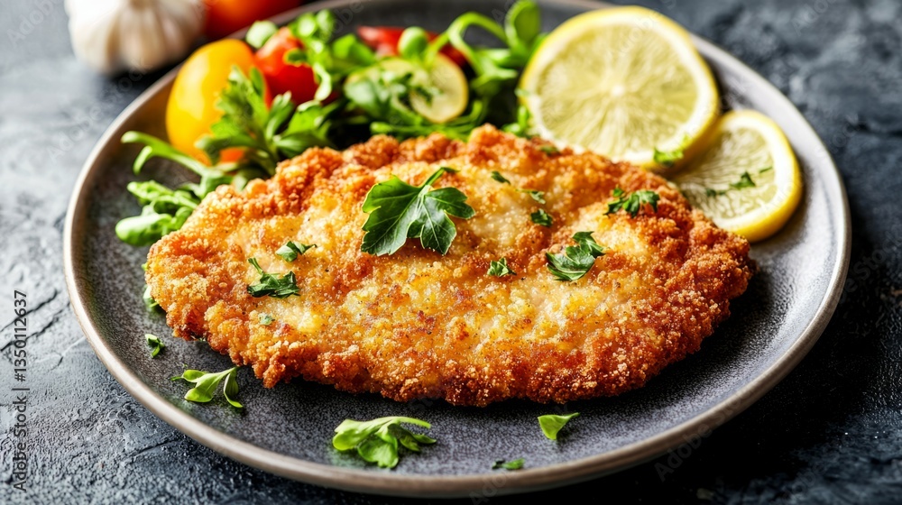 Crispy Golden Fried Fish Fillet with Fresh Vegetables and Herbs Crispy Golden Fried Fish Fillet with Fresh Vegetables and Herbs