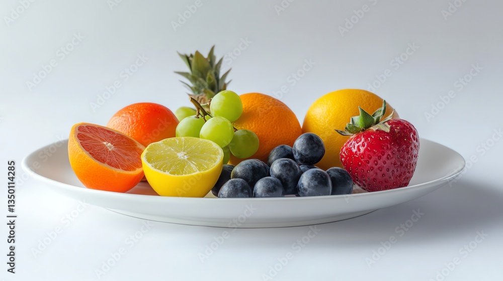 Fresh Fruits Arrangement on a White Plate for Healthy Eating Concept Fresh Fruits Arrangement on a White Plate for Healthy Eating Concept