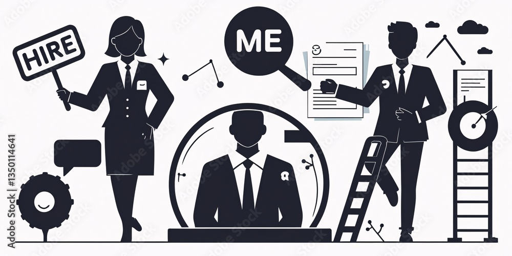 Fototapeta premium Silhouette Icon Set for Data Analysis, Web Development, Finance, Customer Satisfaction, Document and so on 