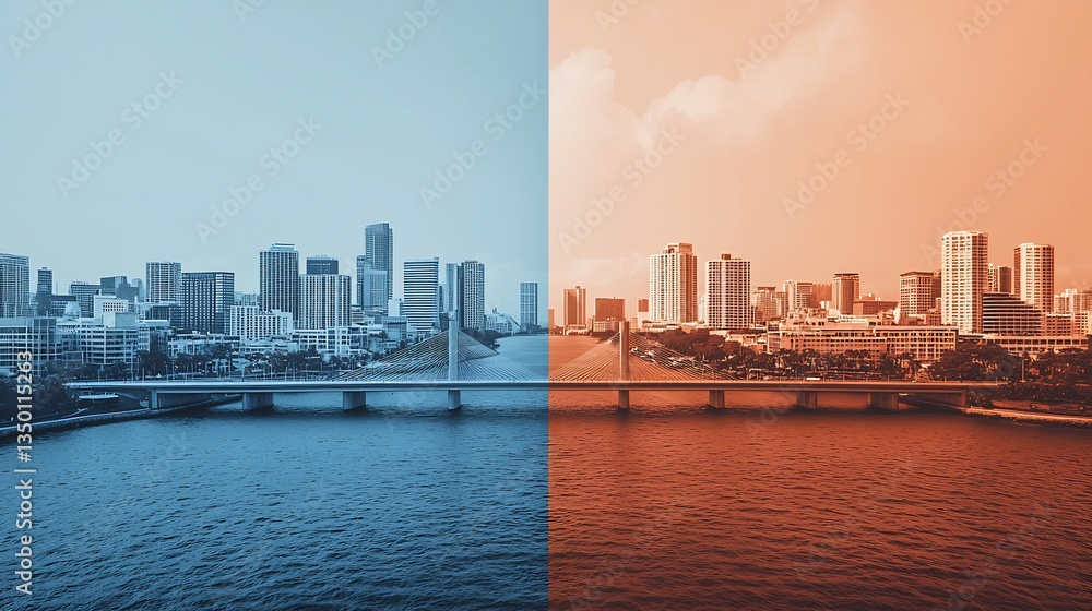 Naklejka premium Symbolic bridge connecting two divided communities representing unity