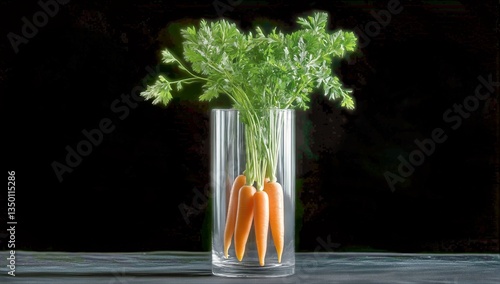 Fresh Carrots Arranged in a Clear Vase on a Dark Surface for a Modern Decoration