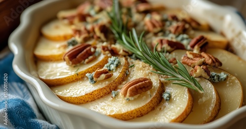 Delicious Baked Pears With Pecans and Rosemary Garnishment Prepared in a Rust...