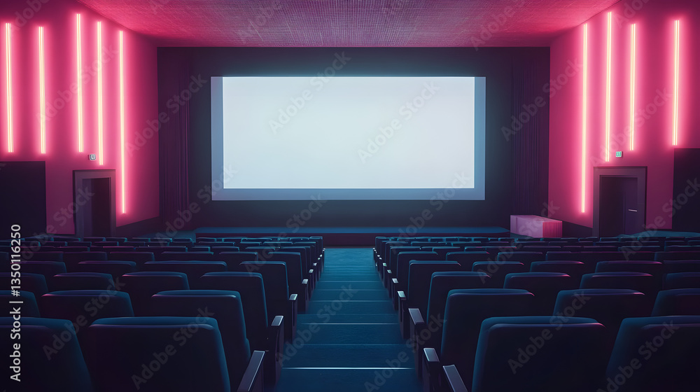 Empty movie theater with a bright screen and rows of seats, suggesting anticipation and entertainment. Ideal for cinema, event planning, and screenwriting concepts. Empty movie theater with a bright screen and rows of seats, suggesting anticipation and entertainment. Ideal for cinema, event planning, and screenwriting concepts.