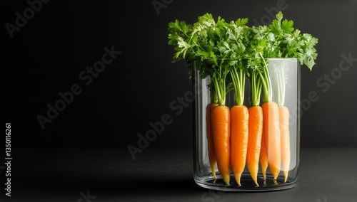 Fresh Carrots Arranged in a Clear Vase on a Dark Surface for a Modern Decoration