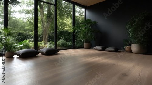 Tranquil meditation space with garden views