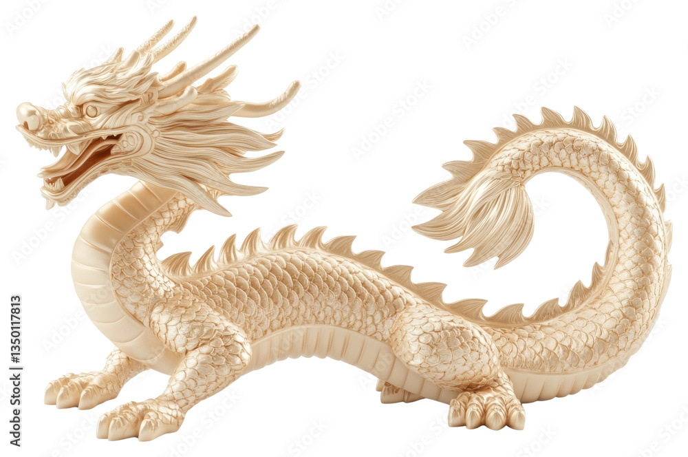 Fototapeta premium PNG Golden dragon decorative sculpture intricate.