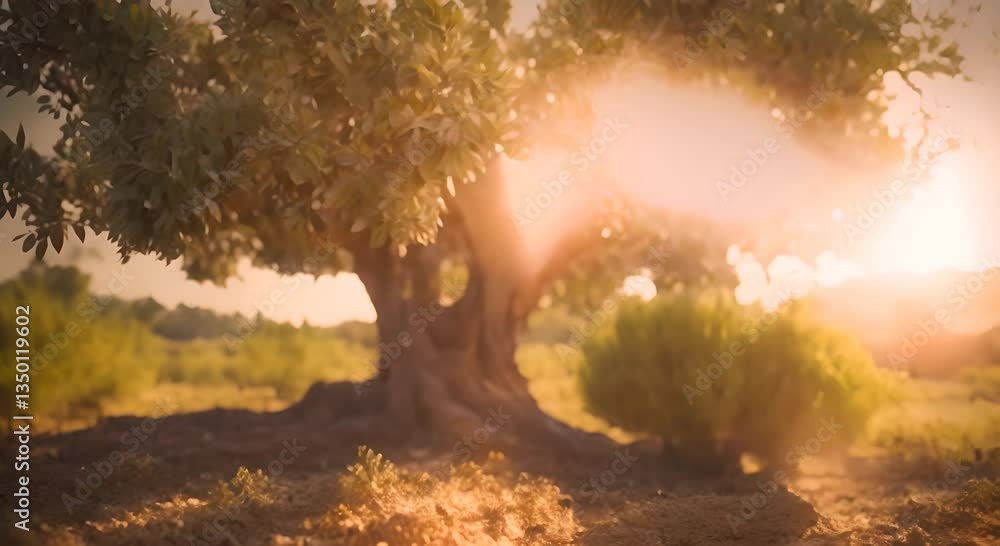 Olive tree with green ripe olives in an olive garden Green olive tree lit by the rays of the sun gently swinging in the wind Slow motion footage 4K Olive tree with green ripe olives in an olive garden Green olive tree lit by the rays of the sun gently swinging in the wind Slow motion footage 4K