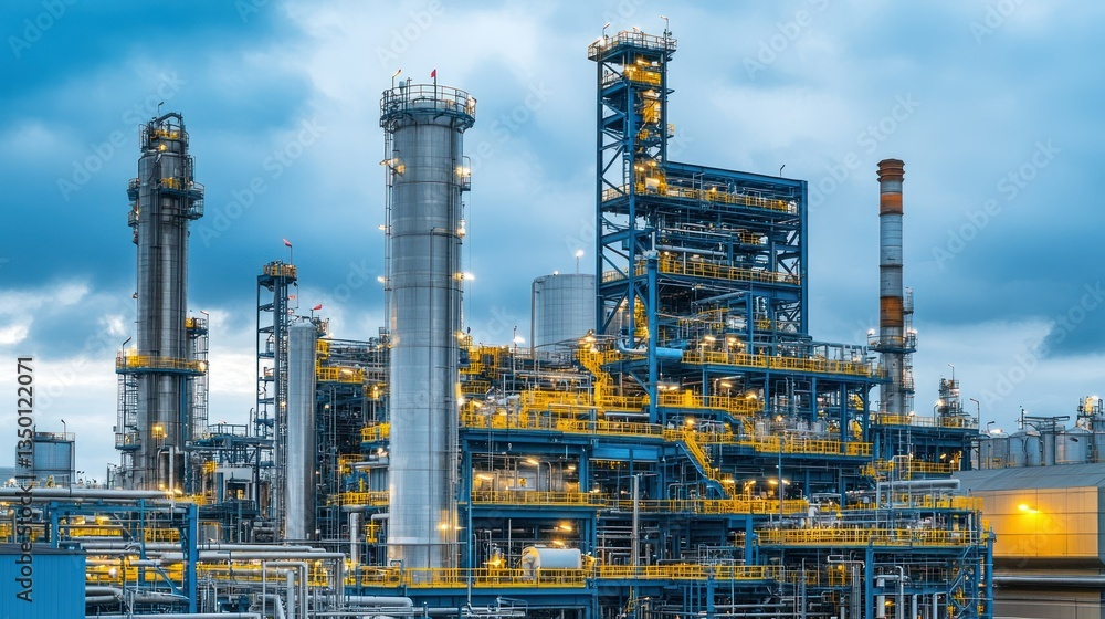 Industrial Refinery Complex at Dusk: A Panorama of Modern Petrochemical Processing Industrial Refinery Complex at Dusk: A Panorama of Modern Petrochemical Processing