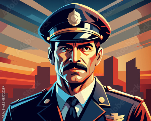 Policeman vector illustration, realistic style, profession